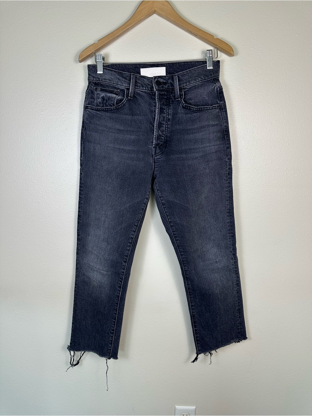 MOTHER Women 26 High Waisted Hiker Hoover Black Cutoff Denim Jean